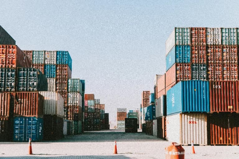 Shipping containers loaded at a Nigerian port for export